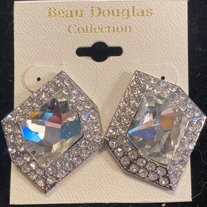 Clear Crystal Statement Earrings - Silver Tone